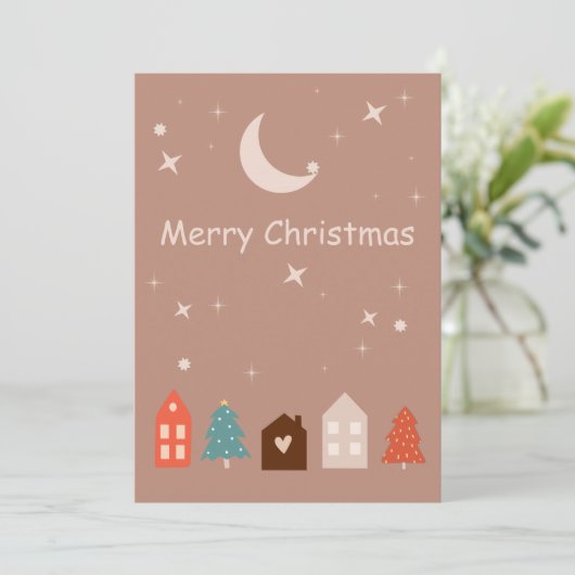 Eenvoudige aardetoon Vrolijk Kerstfeest Feestdagenkaart (Staand voorkant)