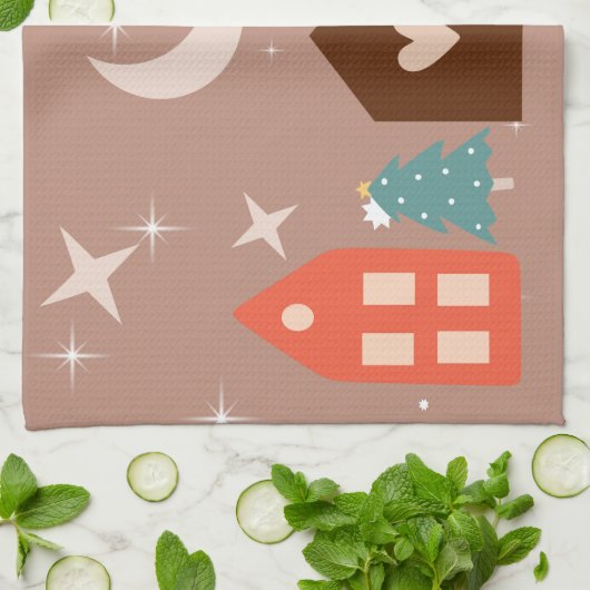 Eenvoudige aardetoon Vrolijk Kerstfeest Theedoek (Gevouwen)