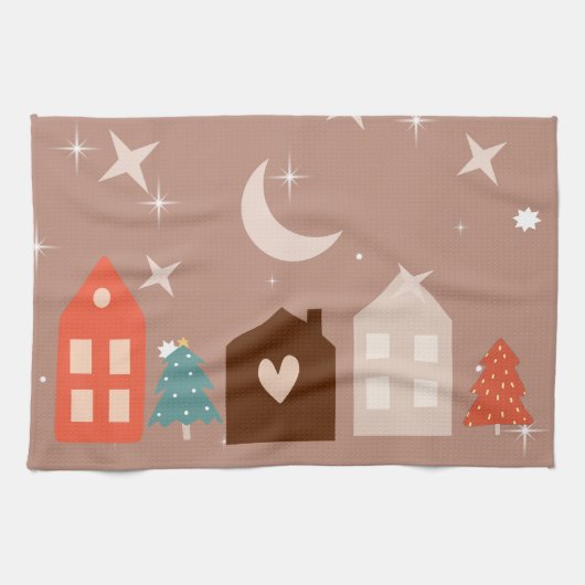 Eenvoudige aardetoon Vrolijk Kerstfeest Theedoek (Horizontaal)