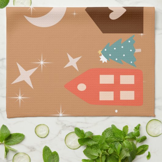 Eenvoudige aardetoon Vrolijk Kerstfeest Theedoek (Gevouwen)