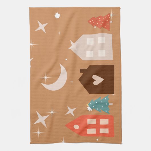 Eenvoudige aardetoon Vrolijk Kerstfeest Theedoek (Verticaal)