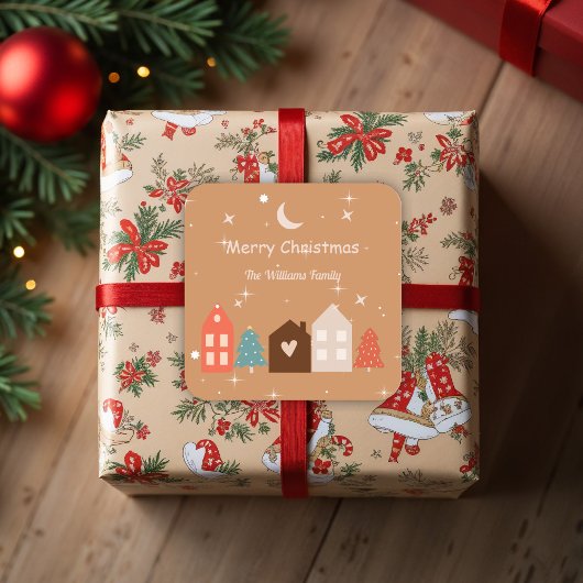 Eenvoudige aardetoon Vrolijk Kerstfeest Vierkante Sticker