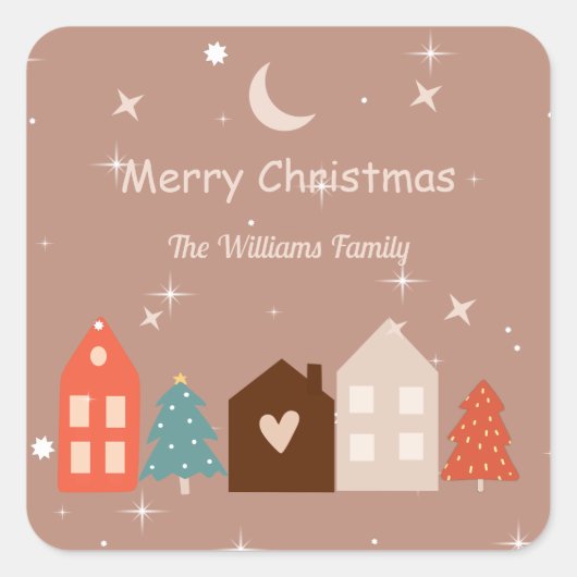 Eenvoudige aardetoon Vrolijk Kerstfeest Vierkante Sticker (Voorkant)