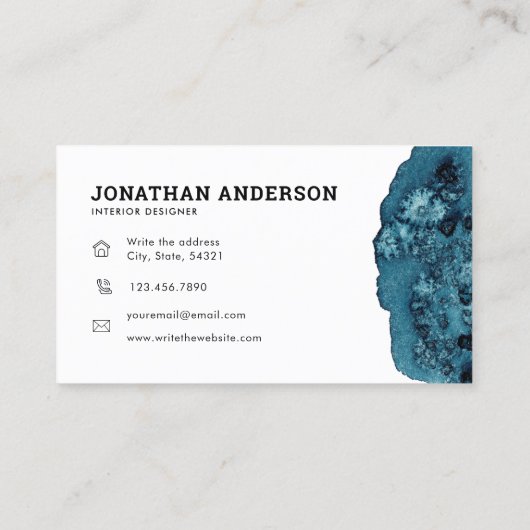 Eenvoudige Abstracte Blauwe Waterverf Interieur De Visitekaartje (Achterkant)