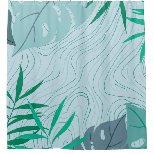 Eenvoudige Abstracte groene bladeren en houttextuu Douchegordijn (Voorkant)