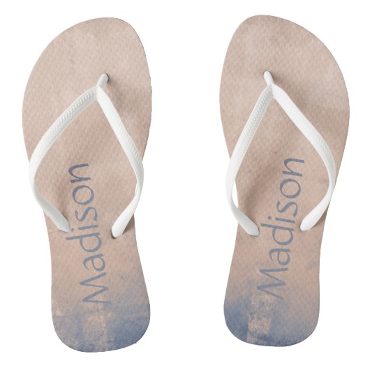 Eenvoudige abstracte Mallow Blue Jouw naam Teenslippers (Voetbed)