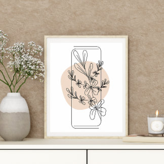 Eenvoudige Abstracte minimal Boho stijl bloembloem Poster