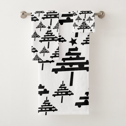 Eenvoudige Abstracte zwarte en witte kerstboom Bad Handdoek (Insitu)