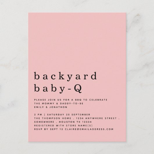 Eenvoudige achtertuin Baby Q BBQ Douche Roze Uitno Briefkaart (Voorkant)