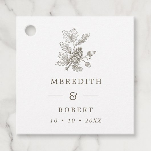 Eenvoudige Acorn & Pinecone Fall Wedding Bedankjes Labels (Voorkant)