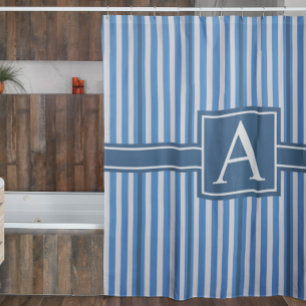 Eenvoudige actiefgroottes blauw en witte strepen m douchegordijn