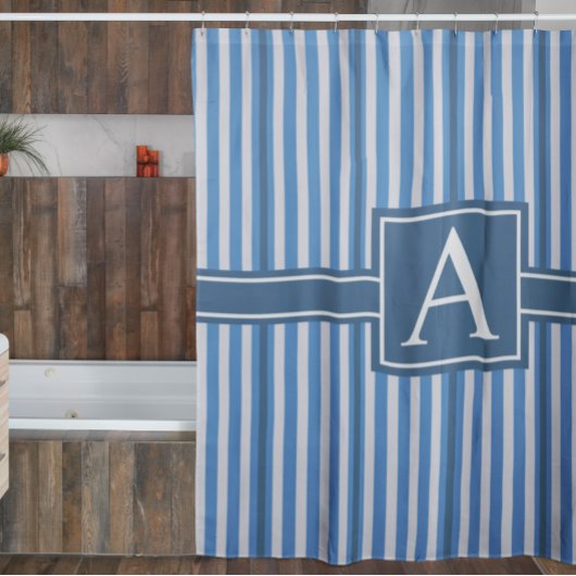 Eenvoudige actiefgroottes blauw en witte strepen m douchegordijn