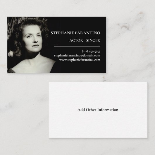 Eenvoudige Actor Zwart-wit Foto Headshot Visitekaartje (Voorkant / Achterkant)
