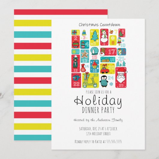 Eenvoudige Advent Kalender Vakantie Diner Party Kaart (Voorkant / Achterkant)