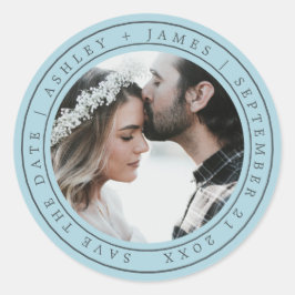 Eenvoudige afbeelding Sla de datum van het huwelij Ronde Sticker