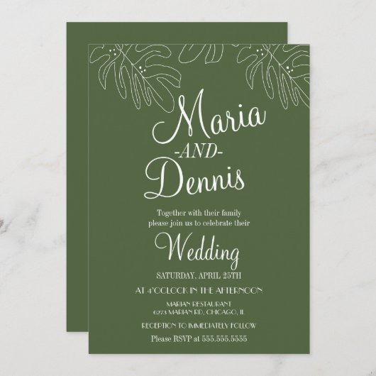 Eenvoudige afbeelding van Monstera Line Hand Illus Kaart (Voorkant / Achterkant)