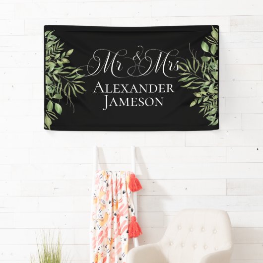 Eenvoudige afbraak Mr & Mrs Wedding Spandoek (Insitu)
