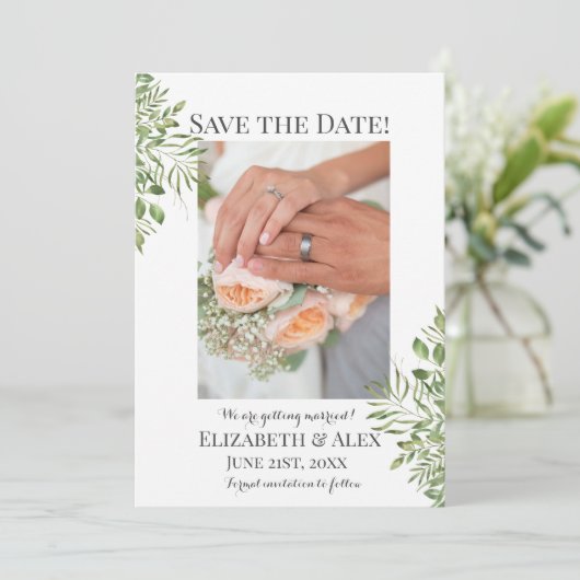 Eenvoudige afbraak, Verloving Foto opslaan Datum Save The Date (Staand voorkant)