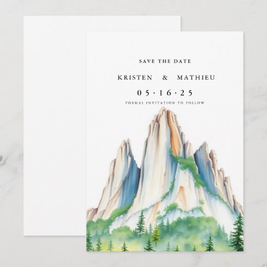 Eenvoudige afdrukbare berg save the date (Voorkant / Achterkant)