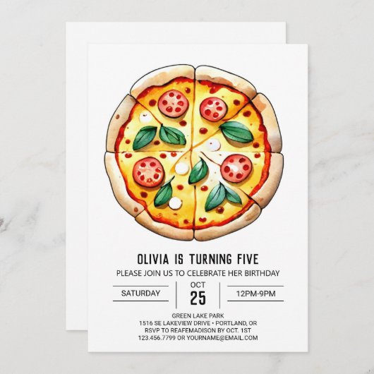 Eenvoudige afdrukbare Pizza Verjaardag Kaart (Voorkant / Achterkant)