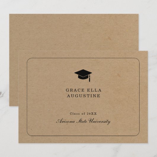 Eenvoudige Afstudeeraankondiging - Kraft Achtergro Kaart (Voorkant / Achterkant)