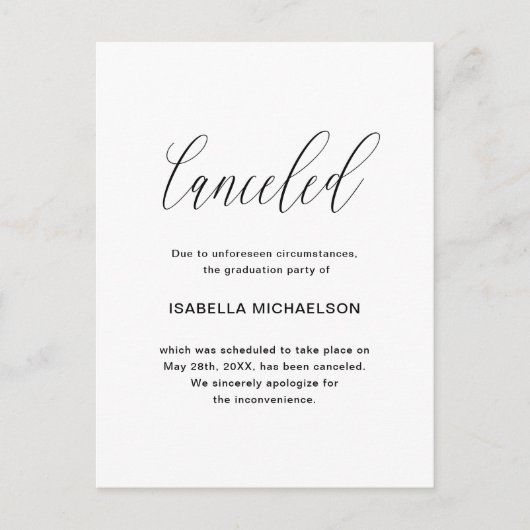 Eenvoudige afstudeerfeest annulering aankondiging (Voorkant)