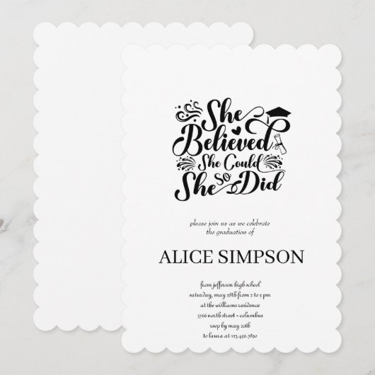 Eenvoudige afstudeeruitnodiging kaart (Voorkant / Achterkant)