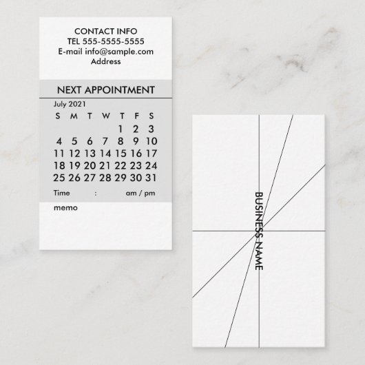 Eenvoudige agenda juli 2021 Visitekaartje (Voorkant / Achterkant)