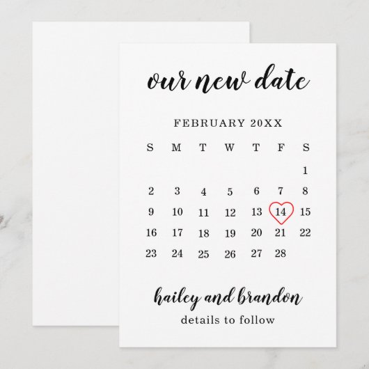 Eenvoudige agenda Rode hartbruiloft Verander de da Aankondiging (Voorkant / Achterkant)