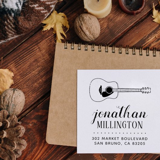 Eenvoudige akoestische gitaar naam script retourad zelfinktende stempel