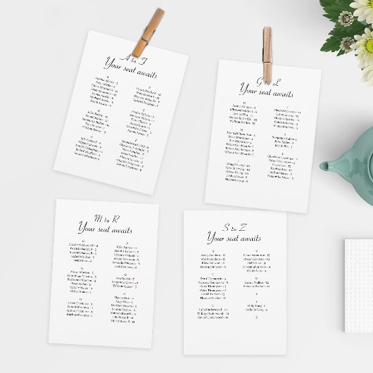 Eenvoudige alfabetische bruiloft zitplaatskaart Ka