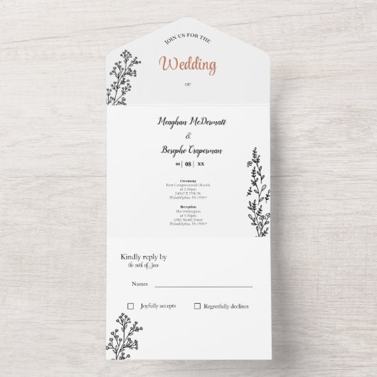 Eenvoudige All-in-One Trouw Uitnodiging (Binnen)