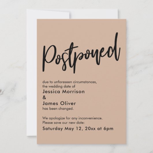 Eenvoudige amandel uitgestelde bruiloft aankondigi kaart (Voorkant)