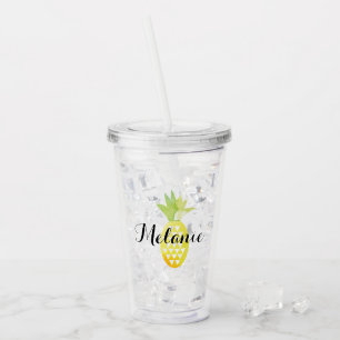 Eenvoudige Ananas Geelgroene Waterverf Naam Acryl Drinkbeker