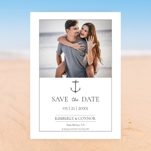 Eenvoudige Anker Foto Save the Date | Wit
