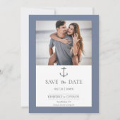 Eenvoudige Anker Save the Date in Stofblauw (Voorkant)