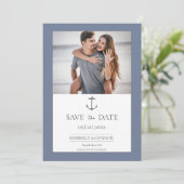 Eenvoudige Anker Save the Date in Stofblauw (Staand voorkant)