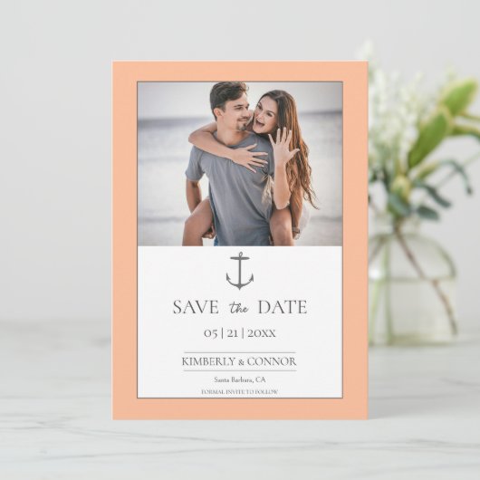 Eenvoudige Anker Save the Date | Perzik (Staand voorkant)