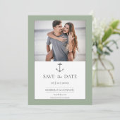 Eenvoudige Anker Save the Date | Saliegroen (Staand voorkant)
