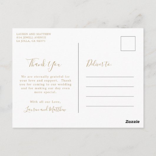 Eenvoudige Antiek gouden monogram bruiloft Dank u Briefkaart (Achterkant)