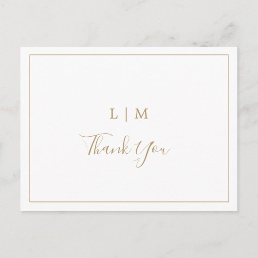 Eenvoudige Antiek gouden monogram bruiloft Dank u Briefkaart (Voorkant)