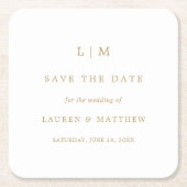 Eenvoudige Antiek gouden monogram bruiloft Save th Kartonnen Onderzetters (Voorkant)