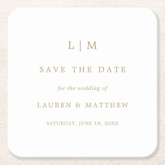 Eenvoudige Antiek gouden monogram bruiloft Save th Kartonnen Onderzetters (Voorkant)