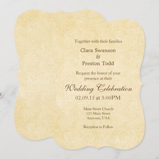 Eenvoudige  Antieke beugel bruiloft uitnodiging (Voorkant / Achterkant)