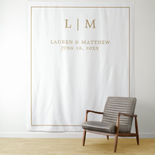 Eenvoudige Antieke Gouden Monogram Trouwachtergron Wandkleed