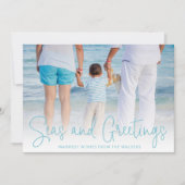 Eenvoudige Aqua Beach foto Elegante Kerstmis Feestdagenkaart (Voorkant)