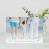 Eenvoudige Aqua Beach foto Elegante Kerstmis Feestdagenkaart (Staand voorkant)