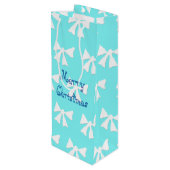 Eenvoudige Aqua Blue en White Bow Pattern-tas met  Wijn Cadeautas (Achterkant Gekanteld)