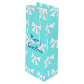 Eenvoudige Aqua Blue en White Bow Pattern-tas met  Wijn Cadeautas (Voorkant Gekanteld)