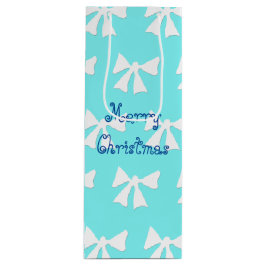 Eenvoudige Aqua Blue en White Bow Pattern-tas met  Wijn Cadeautas